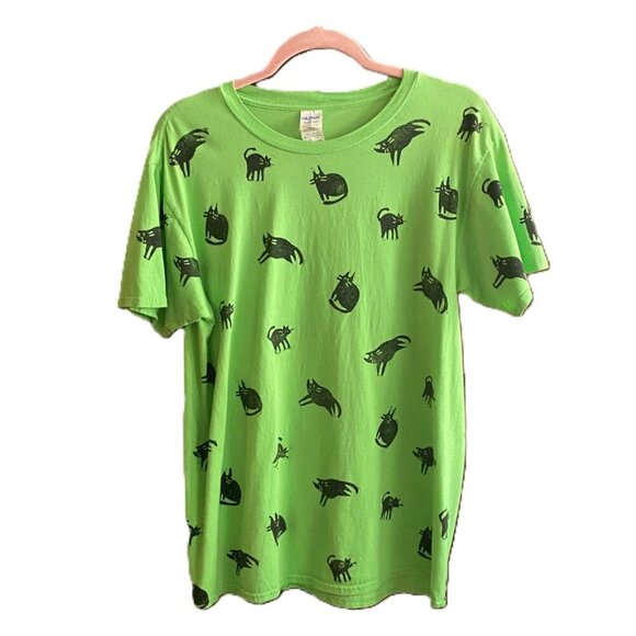Vintage 90s cats graphic 100% cotton T shirt tee top - Picture 1 of 14